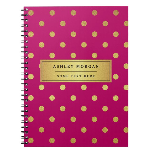 Modern Pink Gold Glitter Polka Dots Notebook (Front)