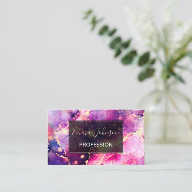 Modern Pink Gold Liquid Art Abstract Business Card (Standing Front)