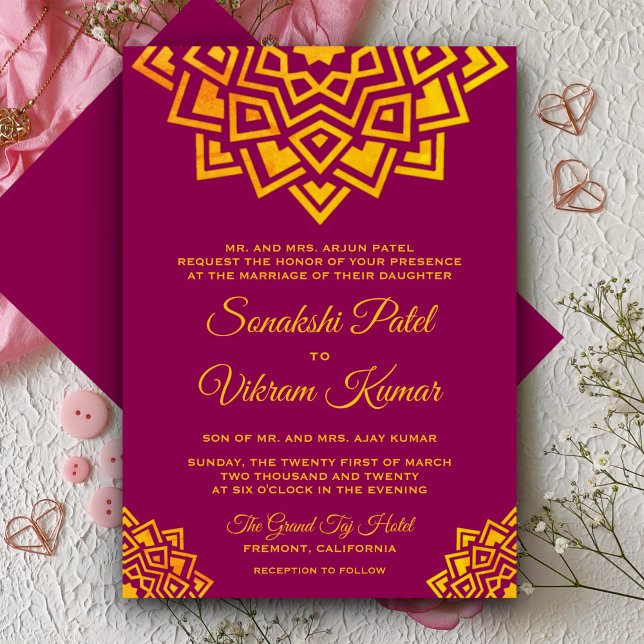 Modern Pink Gold Mandala Indian Wedding Invitation (Creator Uploaded)