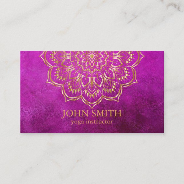 Modern Pink & Gold Mandala Lotus Yoga Instructor Business Card (Front)