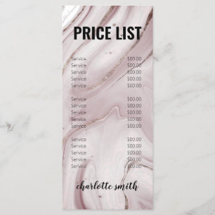 Modern Pink Gold Marble Logo Salon Price List Menu