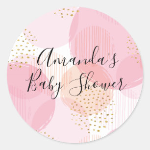 Modern Pink Gold Polka Dots Favour Sticker