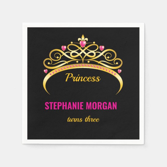 Modern Pink Gold Princess Crown Birthday Party Napkin (Front)