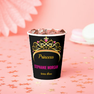Modern Pink Gold Princess Crown Birthday Party Paper Cups