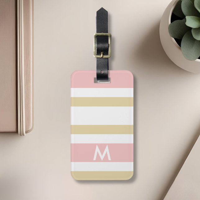 Modern Pink Gold Stripes Personalised Luggage Tag (Creator Uploaded)
