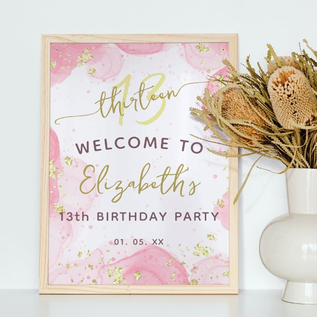 Modern Pink Gold Teen Girl Birthday Welcome Sign (Creator Uploaded)
