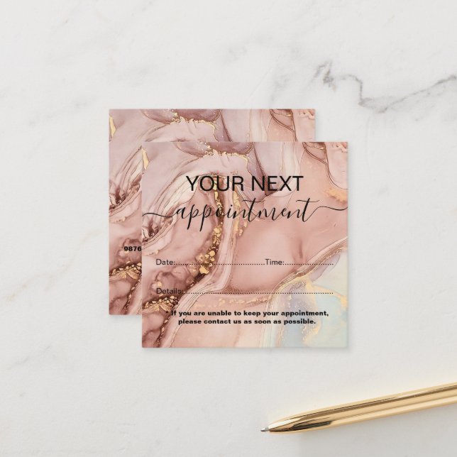 Modern Pink Gold Watercolor Appointment Card (Front/Back In Situ)