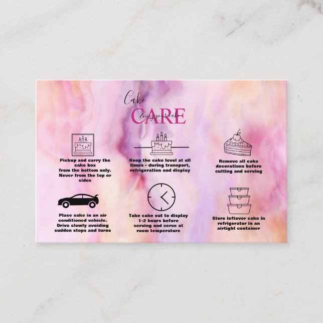 Modern Pink Gold Watercolor Cake Care  Business Card (Front)