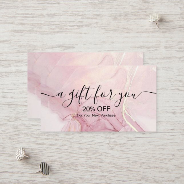 Modern Pink Gold Watercolor Discount Card (Front/Back In Situ)