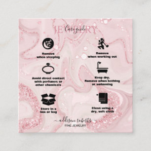 Modern Pink Gold Watercolor Jewellery Care Square Business Card