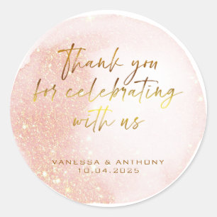 Modern Pink Gold Watercolor Shape Wedding Classic Round Sticker