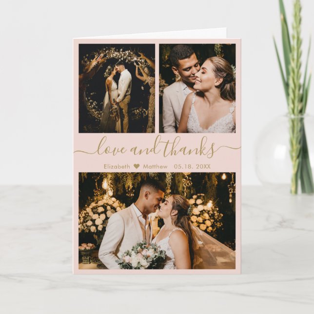 Modern Pink Gold Wedding Photo Collage Thank You (Front)