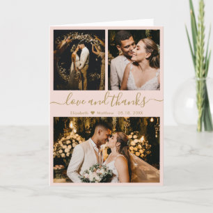 Modern Pink Gold Wedding Photo Collage Thank You Card