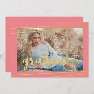 Modern Pink, Gold, & White Graduate Invitations