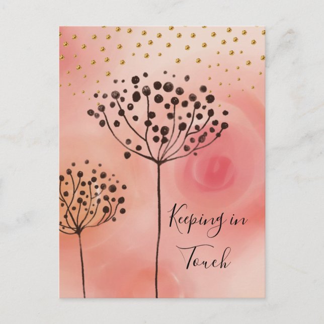 Modern Pink Golden Keeping In Touch Postcard (Front)