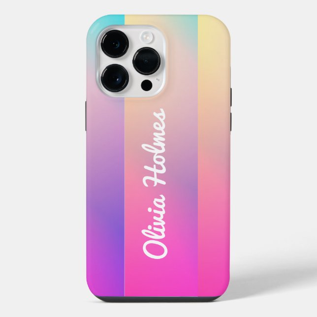 Modern Pink Gradient Colour Block Name Monogram iPhone Case (Back)