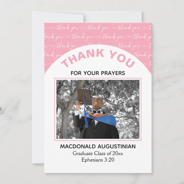 Modern Pink Graduate Photo Thank You Card (Front)