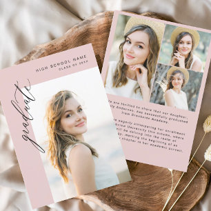 Modern Pink Graduate Simple Photo Graduation  Announcement
