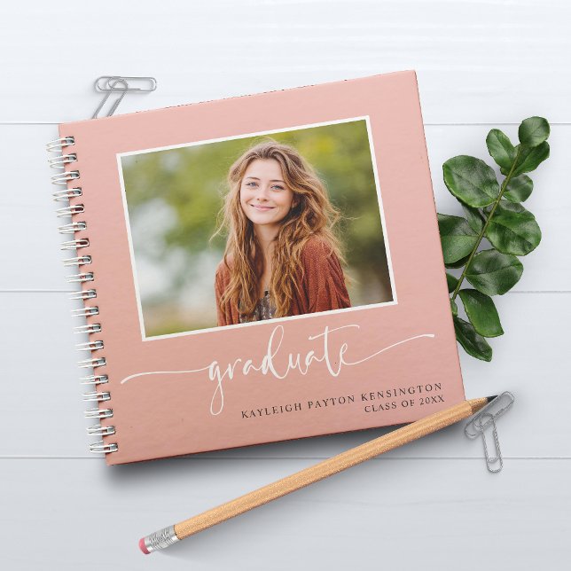 Modern Pink Graduation Guest Book with Photo (Modern Pink Graduation Guest Book with Photo)
