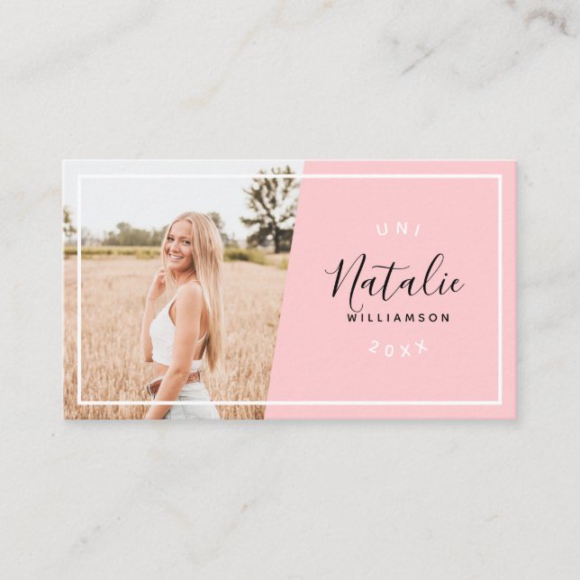 Modern pink graduation photo insert name cards (Front)