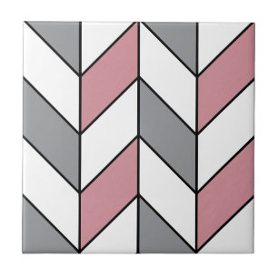Modern Pink Gray Herringbone Pattern Ceramic Tile