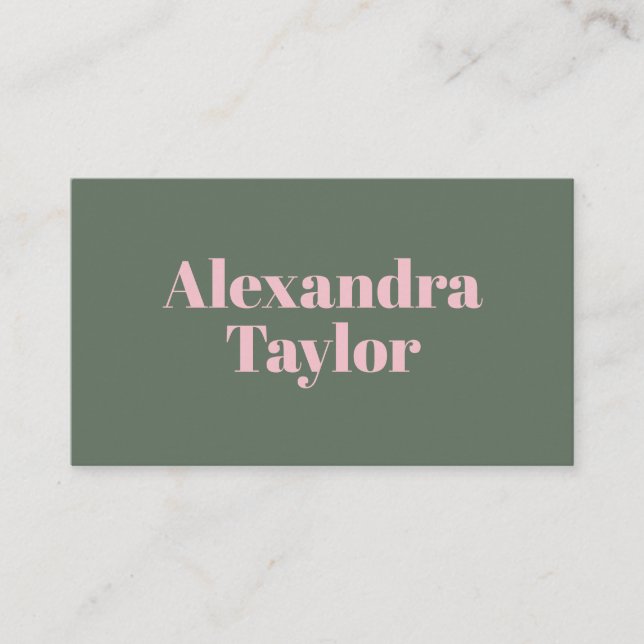 Modern Pink Green Aesthetic Personalised Bold Business Card (Front)