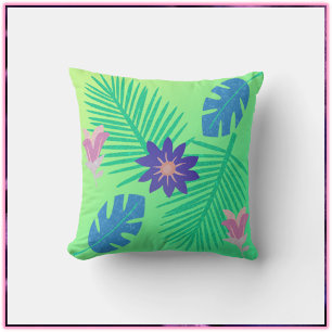 Modern Pink Green and Purple Tropical Cushion