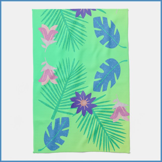 Modern Pink Green and Purple Tropical  Tea Towel (Creator Uploaded)