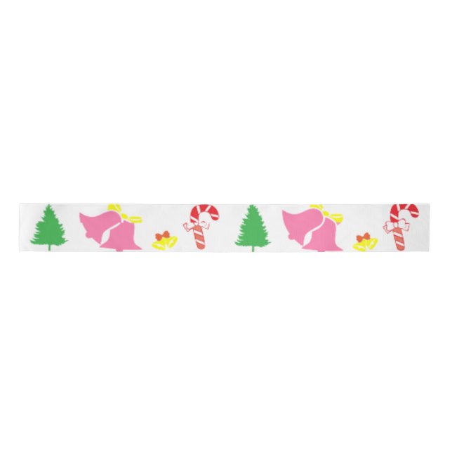 Modern Pink Green Christmas Pattern     Satin Ribbon (Front)