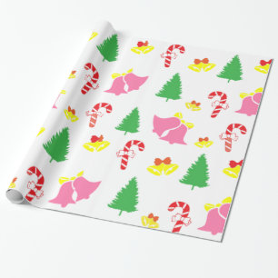 Modern Pink Green Christmas Pattern     Wrapping Paper