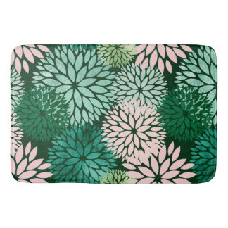 Modern Pink Green Dahlia Floral Bath Mat