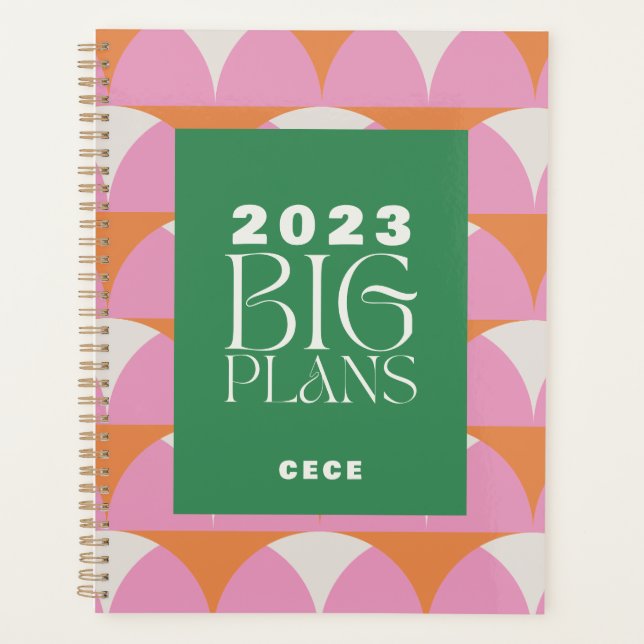 Modern pink green geometric big plans planner (Front)
