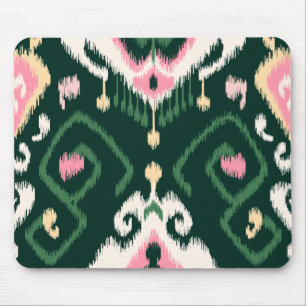 Modern pink green girly ikat tribal pattern mouse pad