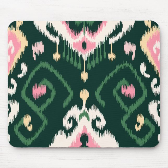 Modern pink green girly ikat tribal pattern mouse pad (Front)