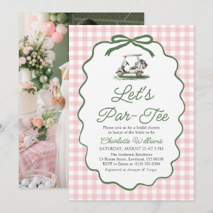 Modern Pink Green Golf Let's Par-Tee Bridal Shower Invitation