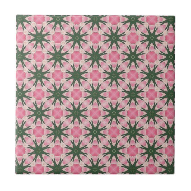 Modern Pink Green Graphic Pattern Ceramic Tile (Front)