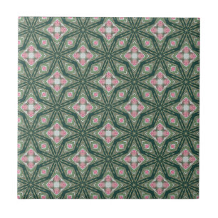 Modern Pink Green Graphic Pattern Ceramic Tile