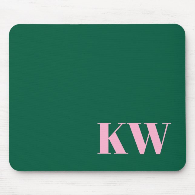 Modern Pink Green Monogram Initials Personalised Mouse Pad (Front)