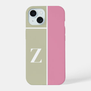 Modern PInk Green Monogram iPhone 15 Case