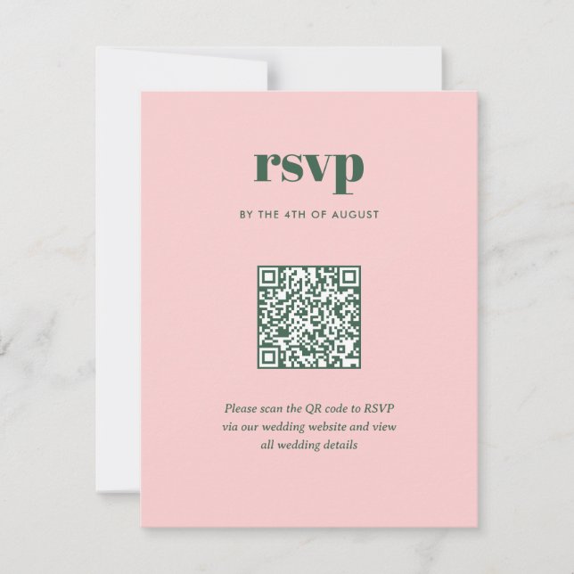 Modern Pink Green Trendy Mix Match Wedding QR Code RSVP Card (Front)