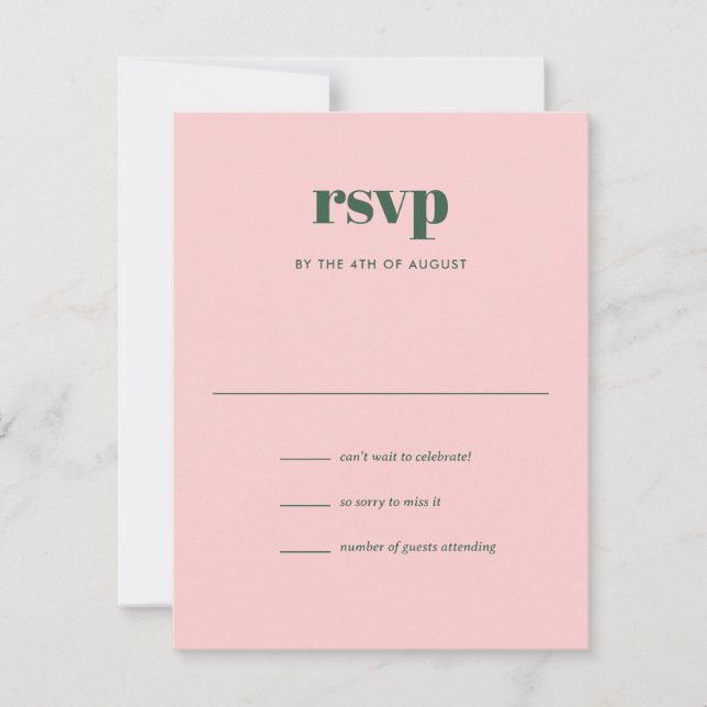 Modern Pink Green Trendy Mix Match Wedding RSVP Card (Front)
