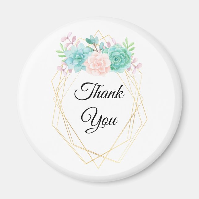 Modern Pink & Green Watercolor Succulents Thanks Magnet (Front)