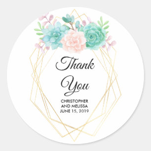 Modern Pink & Green Watercolor Succulents Wedding Classic Round Sticker