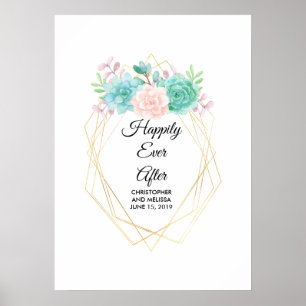 Modern Pink & Green Watercolor Succulents Wedding Poster
