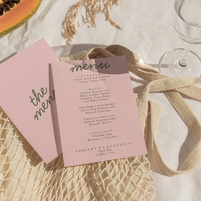Modern Pink Green Whimsical Summer Fun Wedding Menu (Creator Uploaded)