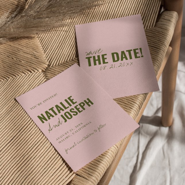Modern Pink Green Whimsical Unique Fun Wedding Save The Date (Creator Uploaded)