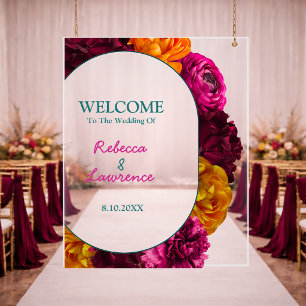 Modern pink green yellow floral  acrylic sign