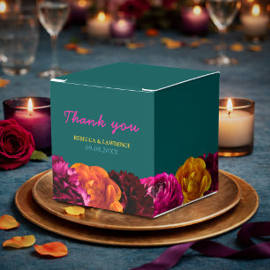 Modern pink green yellow floral  favour box