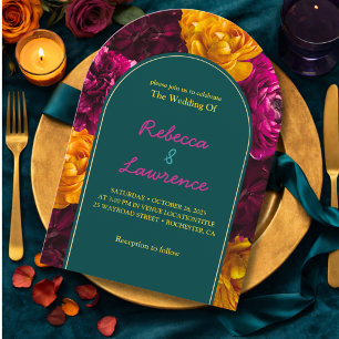 Modern pink green yellow floral  invitation