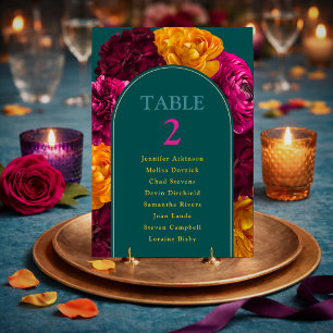 Modern pink green yellow floral table number